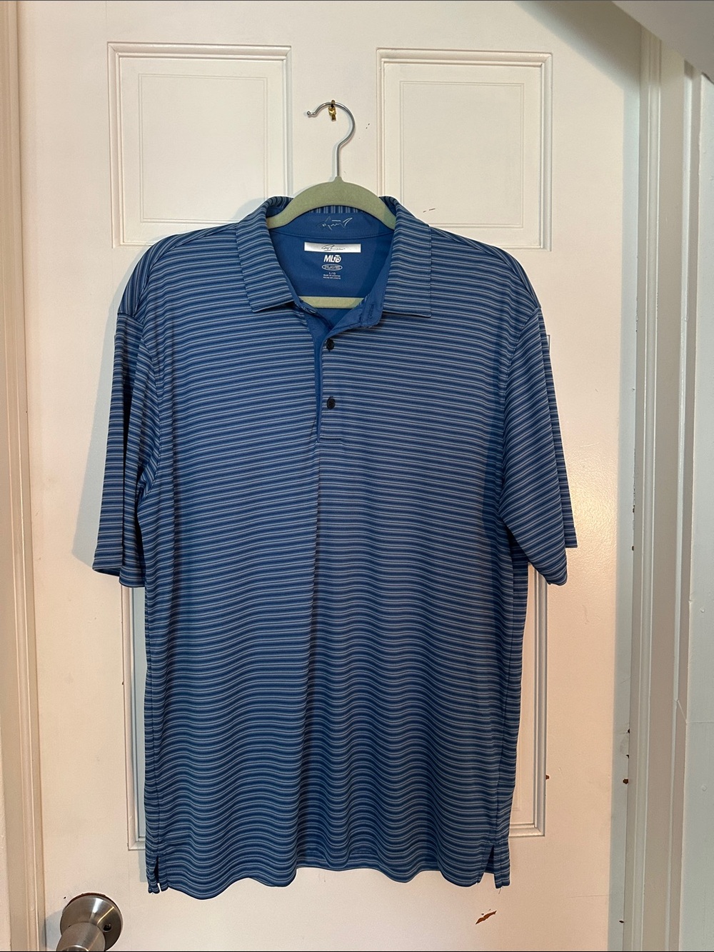 Greg Norman Men's Blue Striped Golf Polo